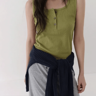 Phobia Button Ribbed Sleeveless Top