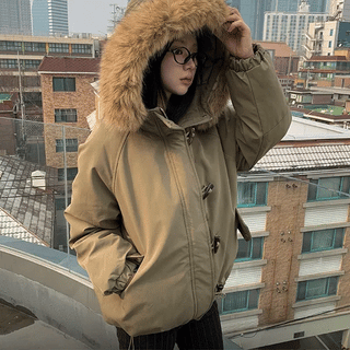 Rib Raccoon Fur Duffle Padded Parka