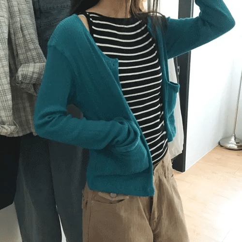 Drip Pocket Ribbed Cardigan (2 colors)