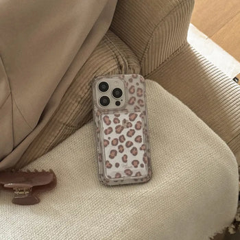 Warm Leopard MagSafe Clear Card Wallet Pocket Case