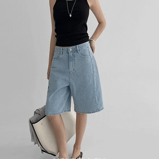 Chrome Wash Medium Blue Cutoff Bermuda Denim