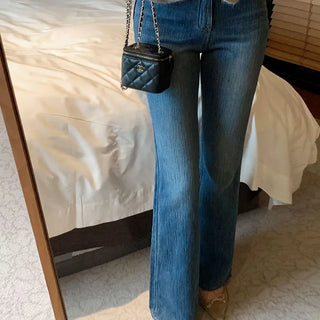 Steel blue bootcut denim