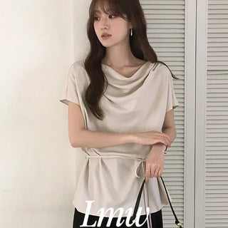 Drape Strap Short Sleeve Blouse