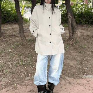 HIGH NECK BELTED HALF TRENCH