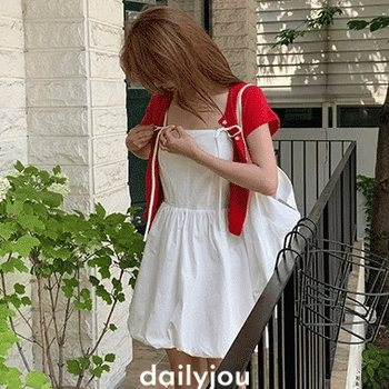 Helen Ribbon Smoke Balloon Sleeveless Dress