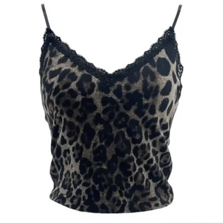 Y2K American Leopard Ribbon Lace Sleeveless Top / Sleeveless Camisole Sleeveless Summer Sleeveless Slim Fit Delicate Fit Summer Clothes Leopard Print Sleeveless