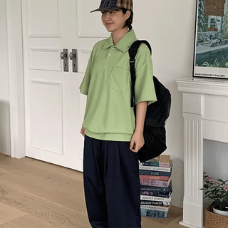 Tahu Pocket Collar Oversized Short Sleeve Tee