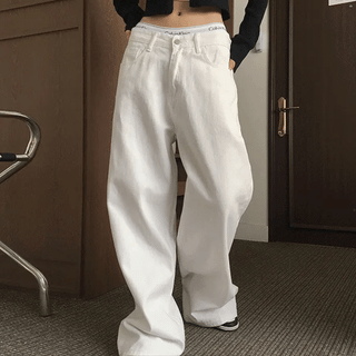 Back Snap Wide Cotton Pants