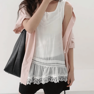 Shane Frill Lace Layered Sleeveless Dress