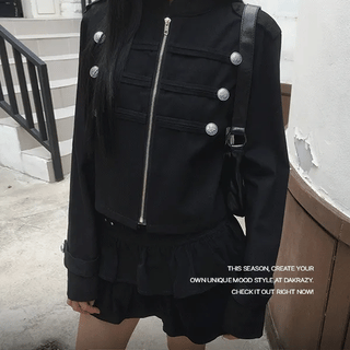 Napoli collarless button crop jacket
