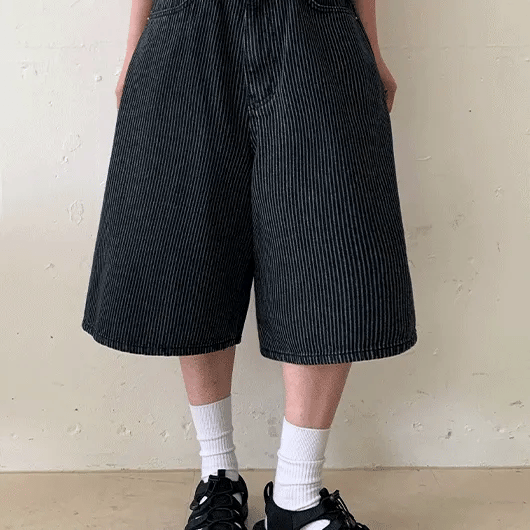 Melmio Striped Denim Bermuda Pants