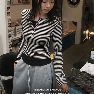 Nine Striped Color Block Long Sleeve T-shirt