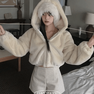 Bebe Mink Fur Hooded Zip-Up Jumper