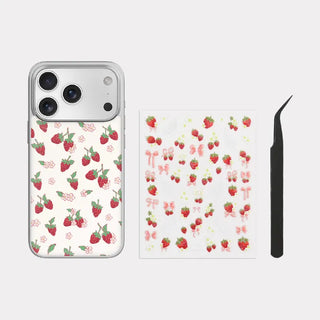 [Set] Sweetberry Silver Epoxy Bumper Phone Case Camera Deco Sticker Set