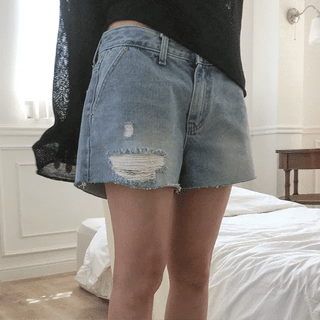 Plump Damage Low 3/4 Length Short Denim Pants