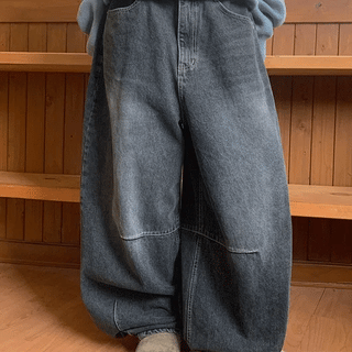Hokini Washed Balloon Wide Denim Pants