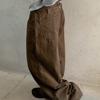 Cupen Brushed Cotton Buckle Wide Pants