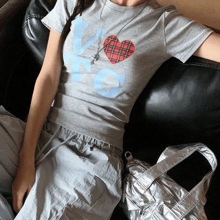 Rubber Check❤️ Line Crop Short Sleeve T-shirt