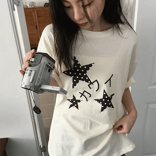 Yuuji Star Print Dot Short Sleeve T-shirt