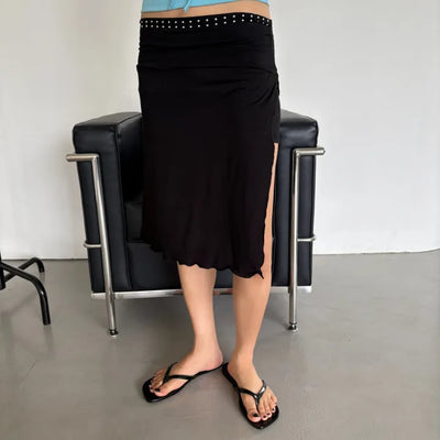 [Built-in Underpants] STUD SLIT MIDI SKIRT