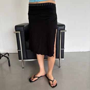 [Built-in Underpants] STUD SLIT MIDI SKIRT