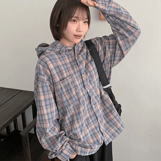 Tokune Cap Hoodie Check Overshirt