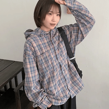 Tokune Cap Hoodie Check Overshirt