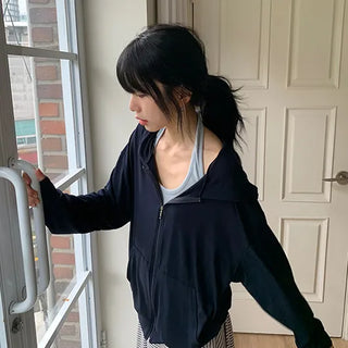 Hona Summer Loose Fit Cool Spandex Zip-up Hoodie