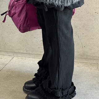 Homus Ribbed Frill Bootcut Elastic Pants