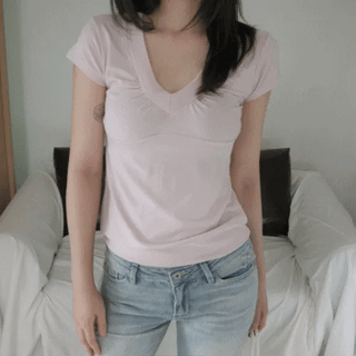SHIRRING V-NECK HALF TEE