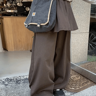 Sosolo Cotton Tiered Layered Elastic Skirt Pants