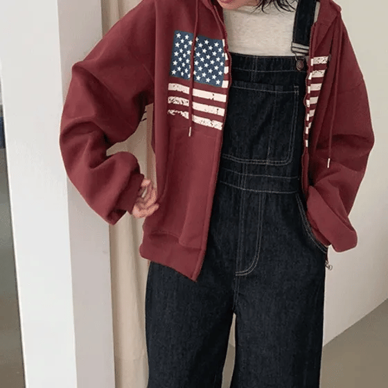 Teva American Flag Print TwoWay ZipUp Hoodie