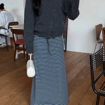 Brushed cotton striped long skirt