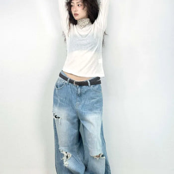Ragded wide denim