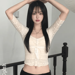 Princess Lace Ribbon Sleeveless T-Shirt / Y2K Pinterest Look Sleeveless T-Shirt 3/4 Sleeveless T-Shirt Summer Short Sleeve Summer Long Sleeve Blouse Delicate Fit