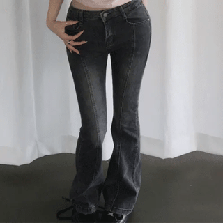 Das Black Cut-out Washed Denim Bootcut Pants