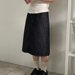 Please Midi Raw Denim Skirt (1 color)
