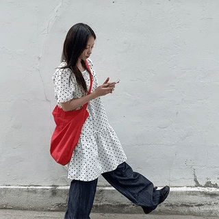 Totomi Dot Shirred Short Sleeve Dress