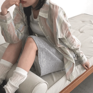 Vintage Striped Gauze Shirt  Oversized Loose Fit Gauze Shirt Shirt See-through Summer Outerwear Salanta Summer Shirt Summer Shirt Cover-up Vintage Daily y2k