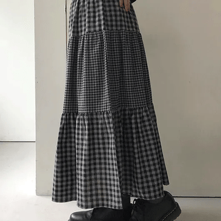 New Piece Frill Check Long Skirt