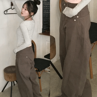Hip Cut-out Wide Long Cotton Pants