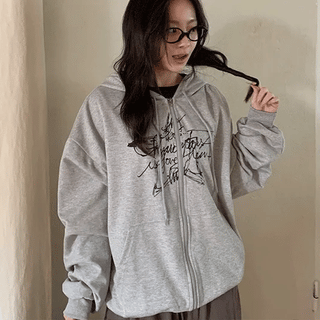 Rippy Star Print Oversized Zip-Up Hoodie