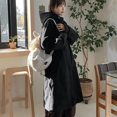 Pombus check color-block hooded long coat