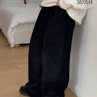 Belmaco Raw Denim Wide Fleece-Lined Pants