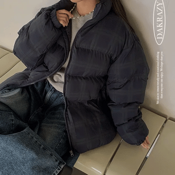 Checkered Short Puffer Jacket