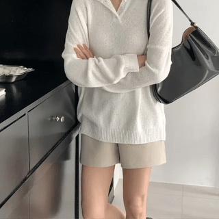 Bite Ribbed Slim HalfButton Hooded Knit