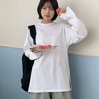 Miroki Basic Plain Slit Oversized Long Sleeve Tee