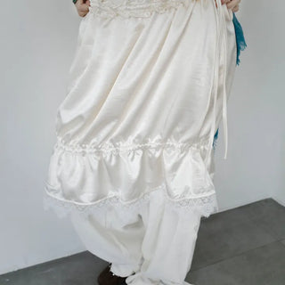 Lace ribbon midi skirt