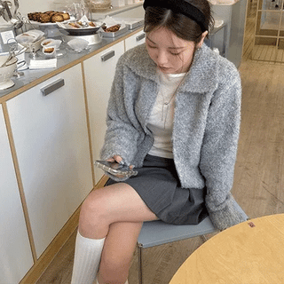 Boucle Collar Knit Zip-up