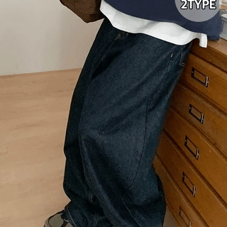 Sanen Raw Denim Balloon Wide Fleece-Lined Pants